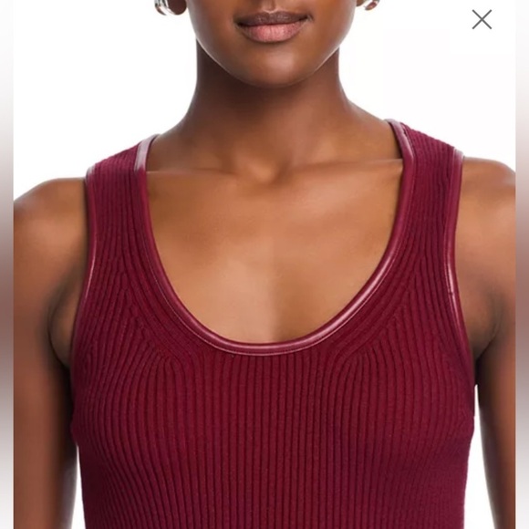 Simkhai Cobain Tank Oxblood Red NWOT Ribbed with Faux Leather Trim - Picture 4 of 16